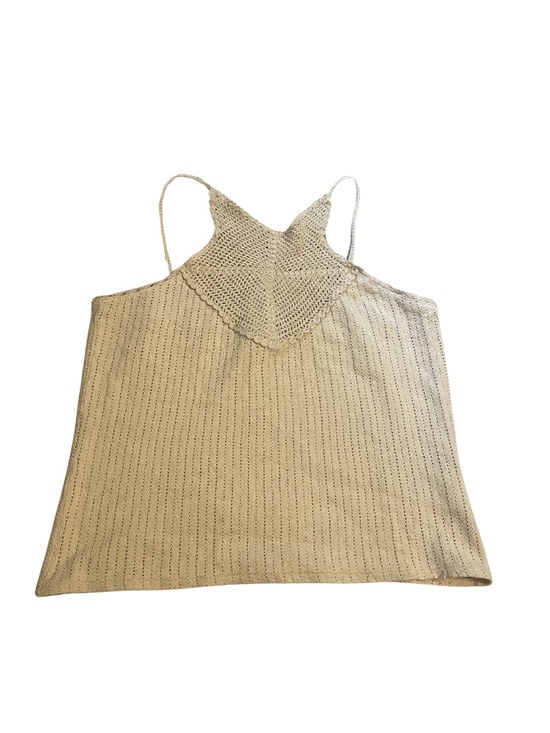 H&M Tops - 100% Cotton Crochet Yoke Spaghetti Strap Tank Top - Cream